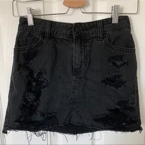Black Distressed Denim Mini Skirt